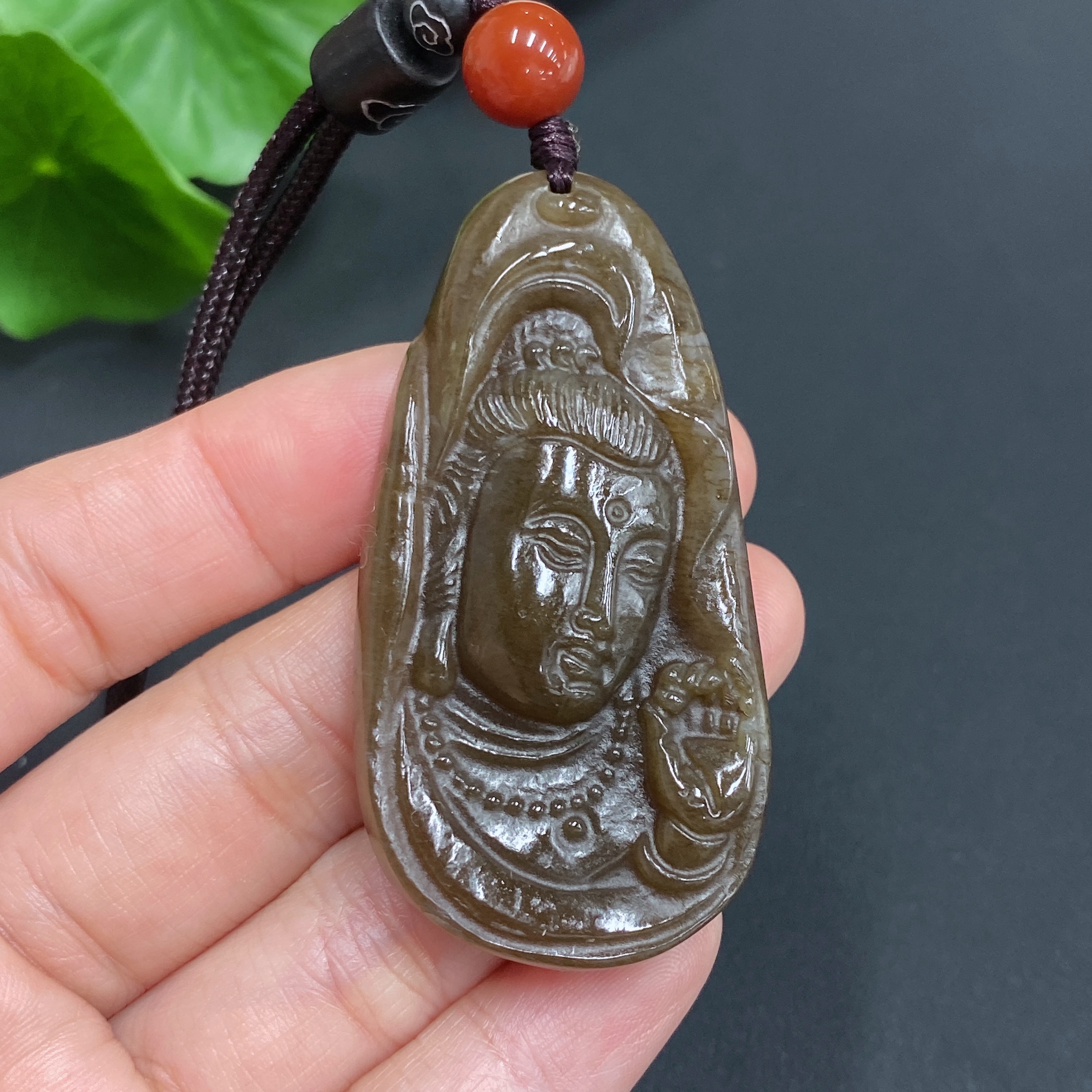 H14533874 Khotan jade pendant Guanyin gross weight approx. (including rope) 25.4g