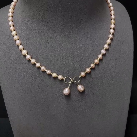 C34007300 Pearl Bead Necklace Non-Gold Total Weight Approx. 13.71g Size 5.6-6.7mm