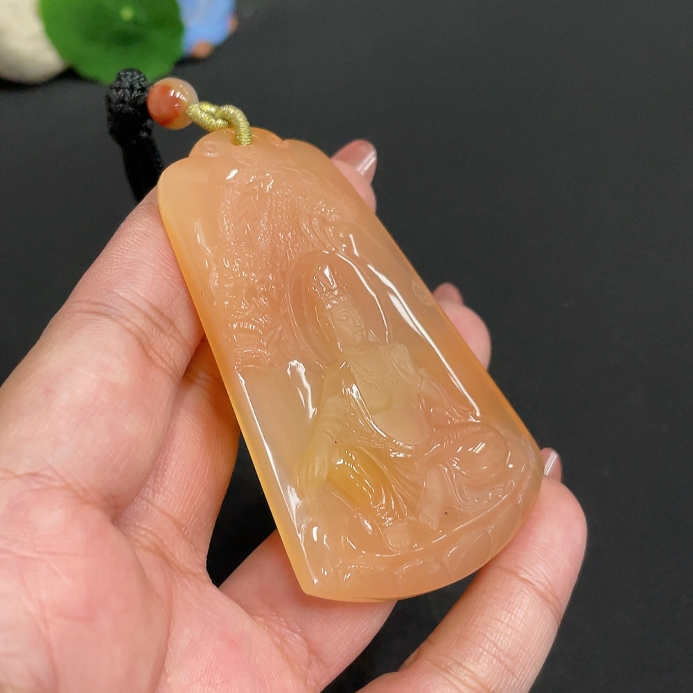 H34005592 Huanglong Jade Pendant  Guanyin  Total Weight: Approx. 50.9g (including rope)