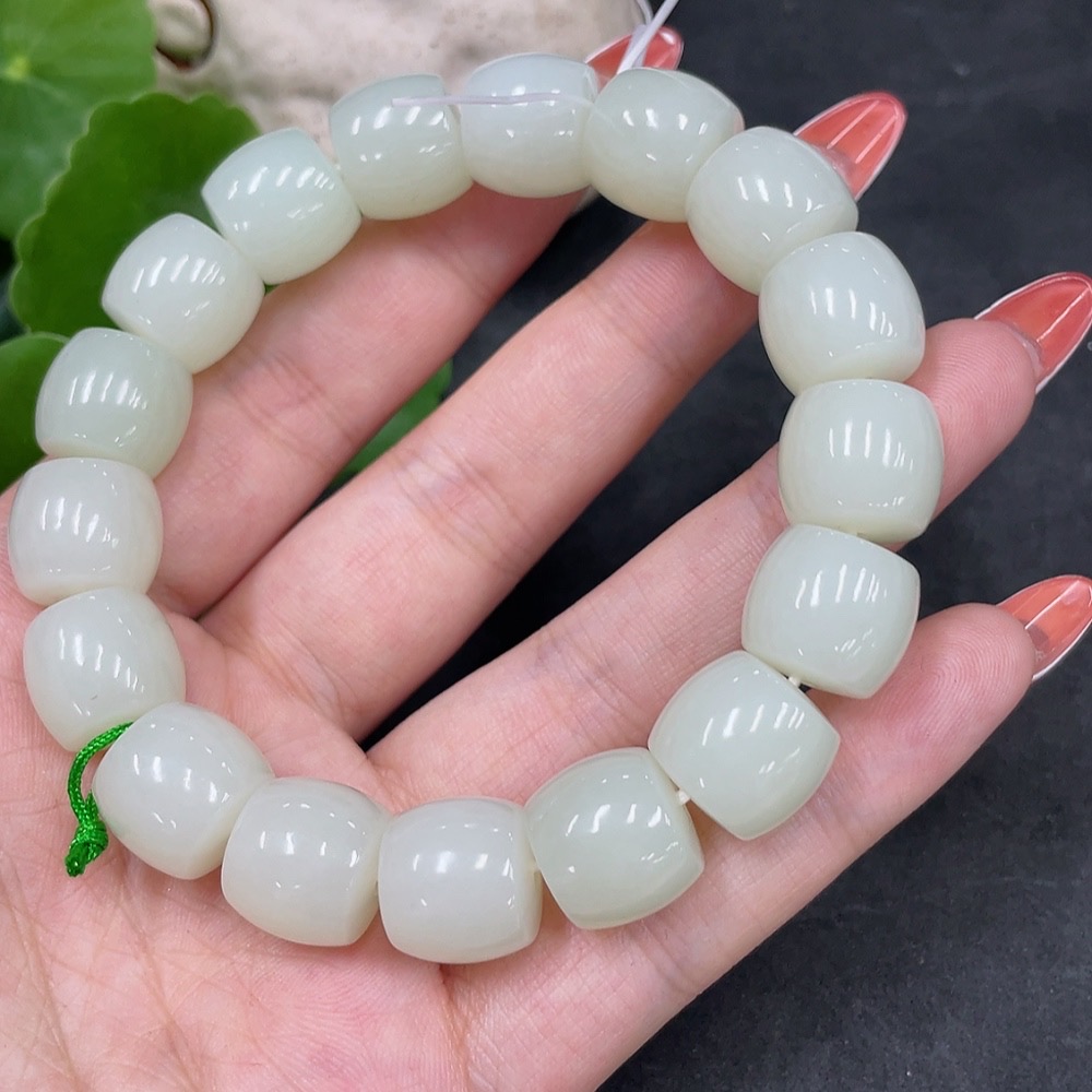 H34980440 Hetian Jade Bracelet, Approx. 12.7mm Beads, Total Weight Approx. 64.3g