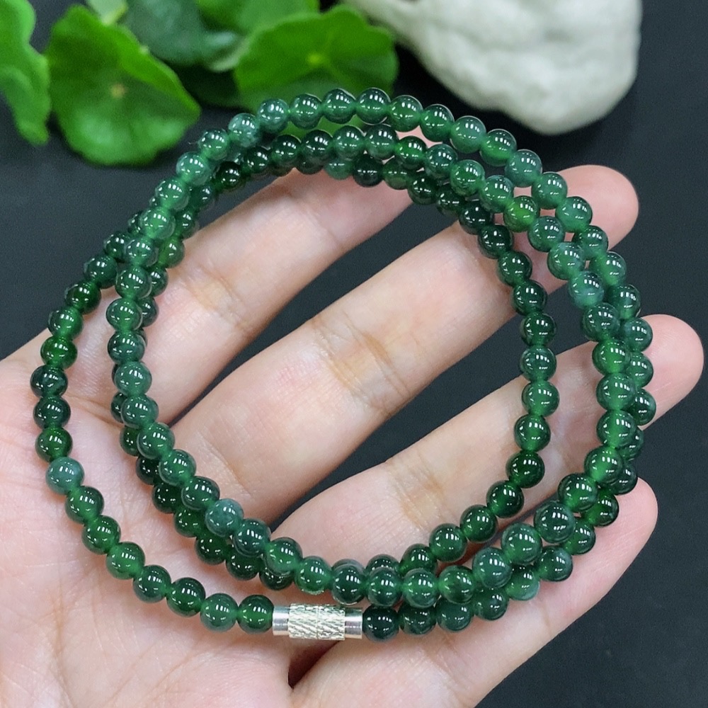 F34023369 Jadeite Bead Necklace Non-Gold Setting Total Weight Approx. 25.7g Size About 4.8mm