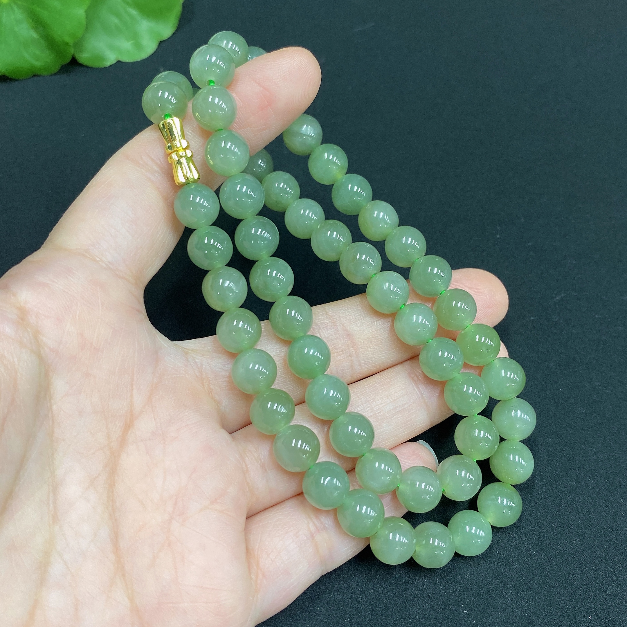 H34971076 Hetian Jade Bead Necklace, Approx. 7.6mm, Total Weight Approx. 40.3g