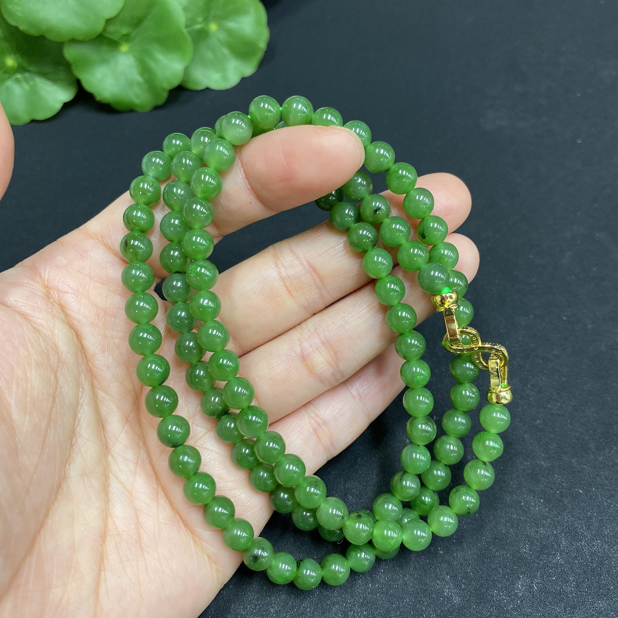 H33878363 Hetian Jade Bead Necklace Approx. 5.8mm Non-gold-inlaid Total Weight Approx. 36.6g