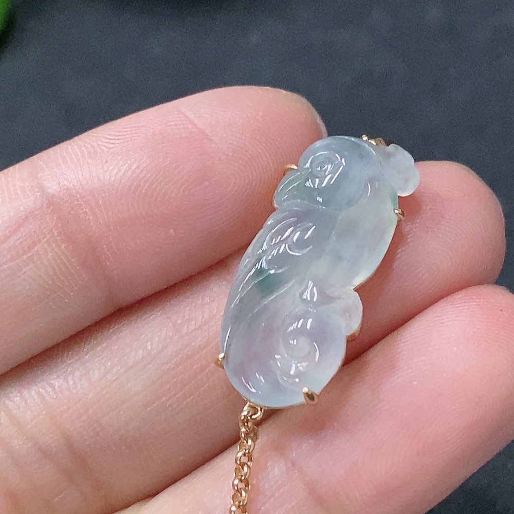 F33886858 Jadeite inlaid bracelet 18k total weight approx. 4g