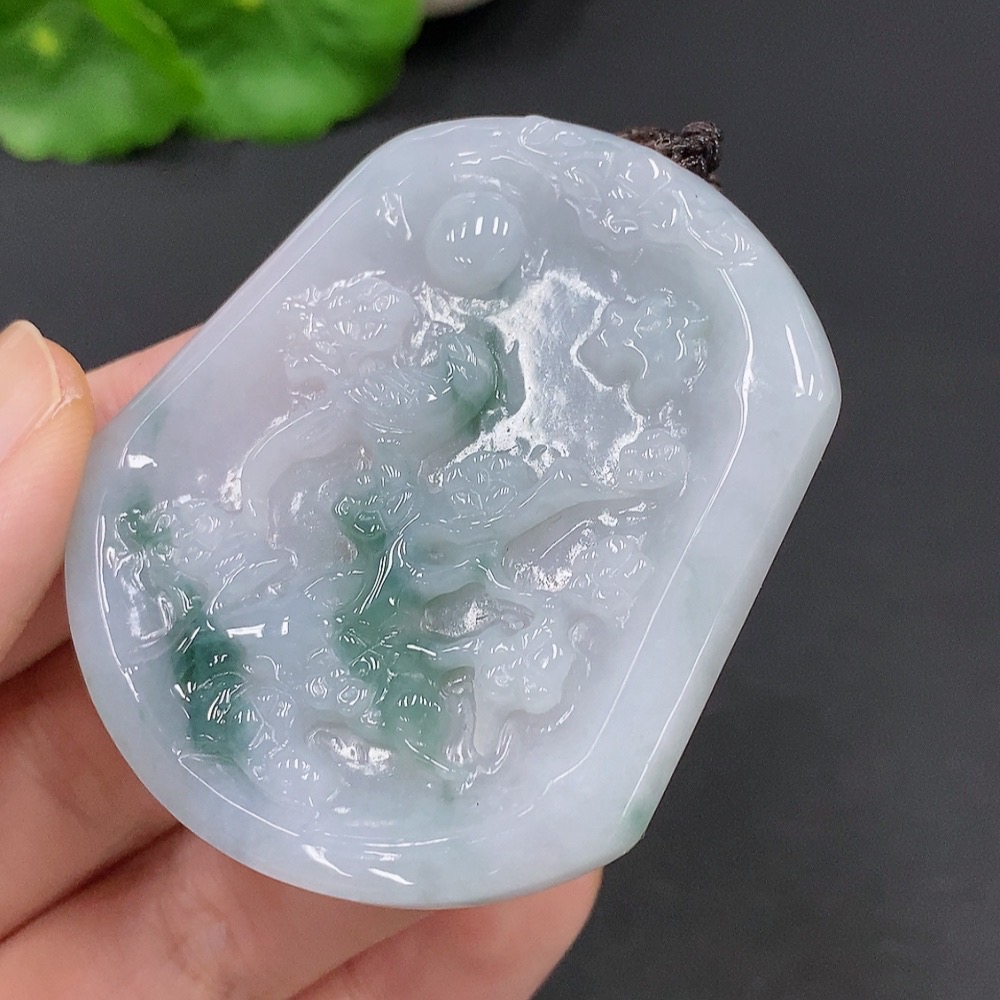 F24747910 Jadeite Magpie on Plum Branch Pendant Total Weight Approx. 33.1g (Including String Weight)