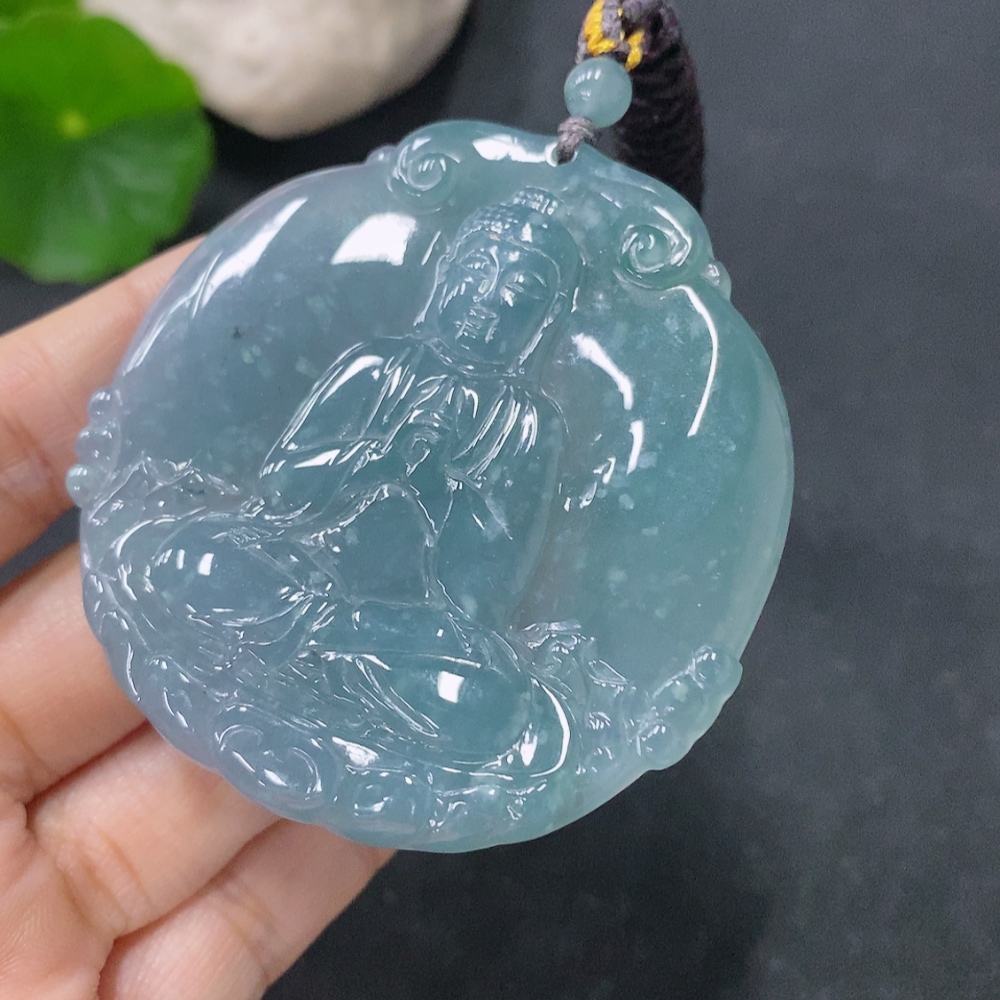F35117681 Jadeite Pendant Buddha Amulet Total Weight Approx. 31.38g Including Rope