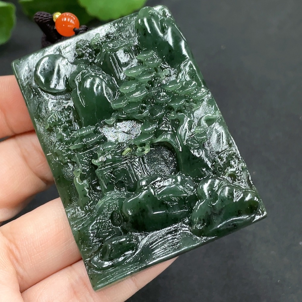 H15591867 Hetian Jade Pendant - Landscape Plaque