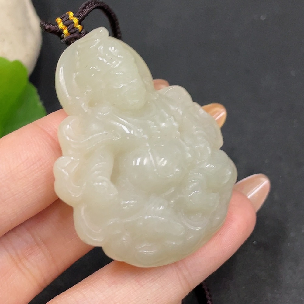 H32706472 Hetian Jade Pendant - Yellow Jambhala (Total Weight Including Rope: 33.3g)