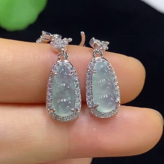 F34044773 Jadeite Inlaid Earrings Non-Gold Total Weight Approx. 3.38g