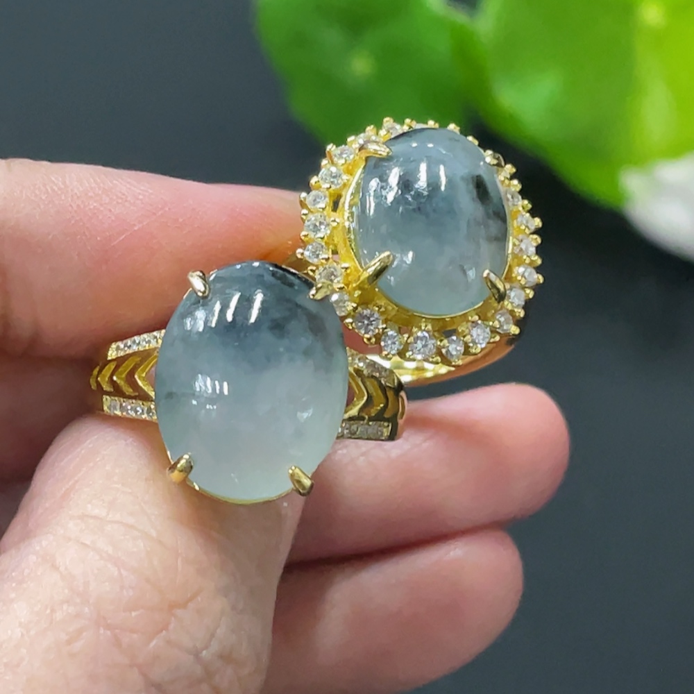 F34058458 Jadeite Cabochon Ring, Non-Gold Setting, Adjustable Size