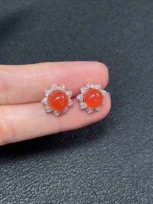 C33870073 South Red Agate Earrings Non-Gold Total Weight Approx. 2.89g Size 7.1mm