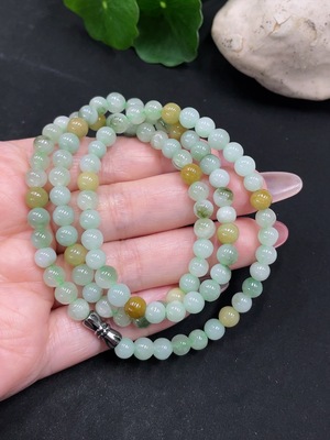 F34032901 Jadeite Beads Necklace Approx. 6mm Yellow Part Color Origin Undetermined Total Weight Approx. 31.66g