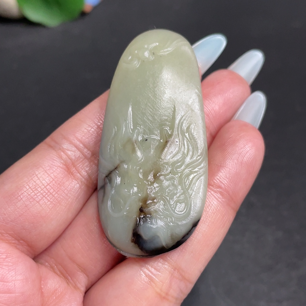 H31574017 Hetian Jade Pendant Dragon Plaque Total Weight Approx. 29.3g