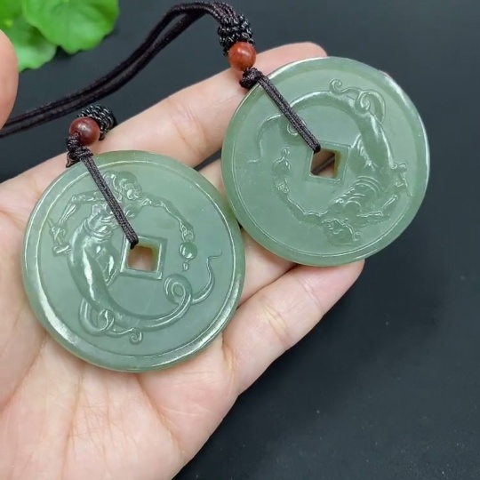 H23644289 Hetian Jade Pendant, Master Craftsman, Total Weight (Including Rope) Approx. 58.6g