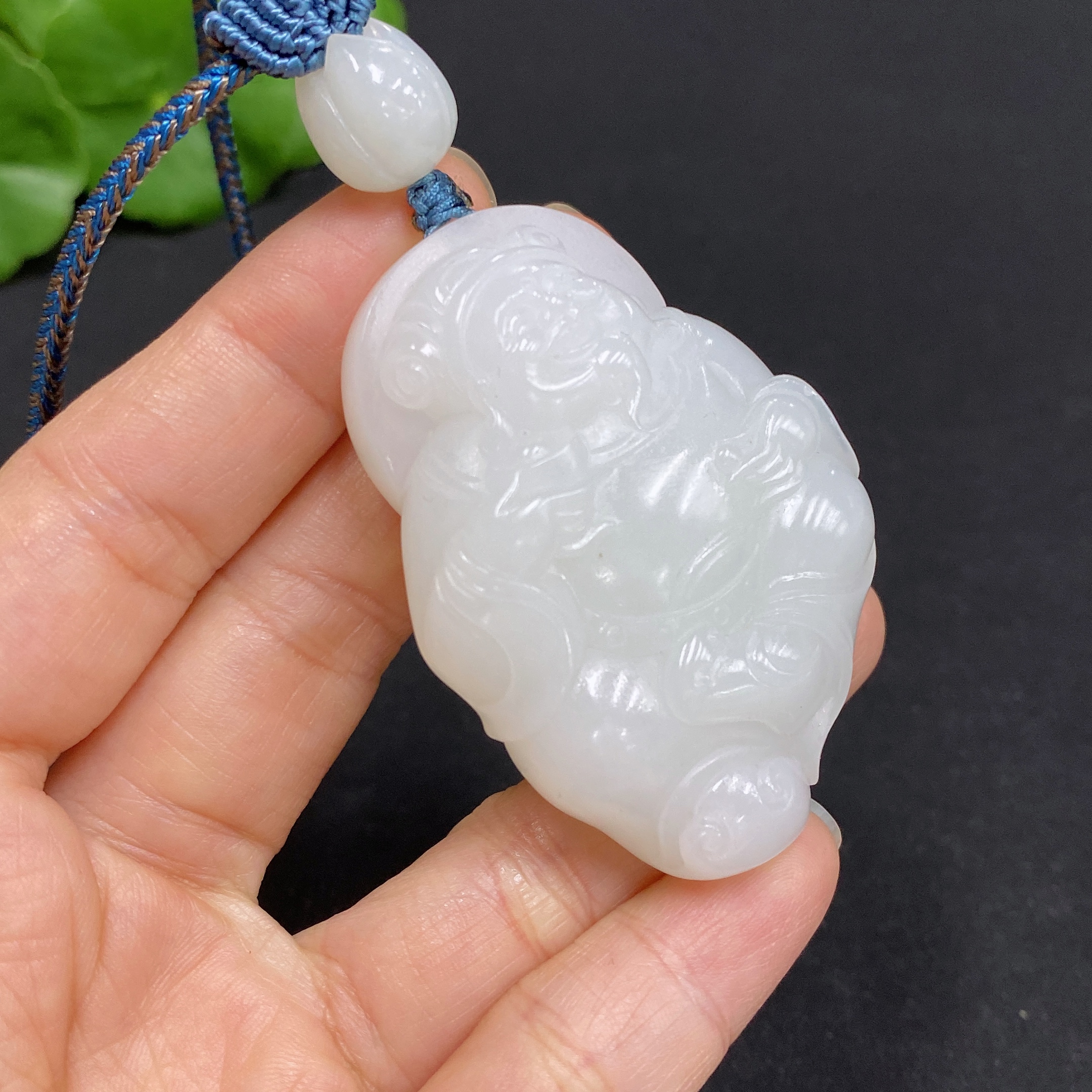 H31601937 Hetian Jade Pendant    God of Wealth    Total Weight (including rope): 48.8g
