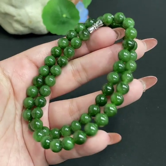 H35100071 Hetian Jade Jasper Bead Necklace, approx. 7.7 mm, total weight approx. 44.6g