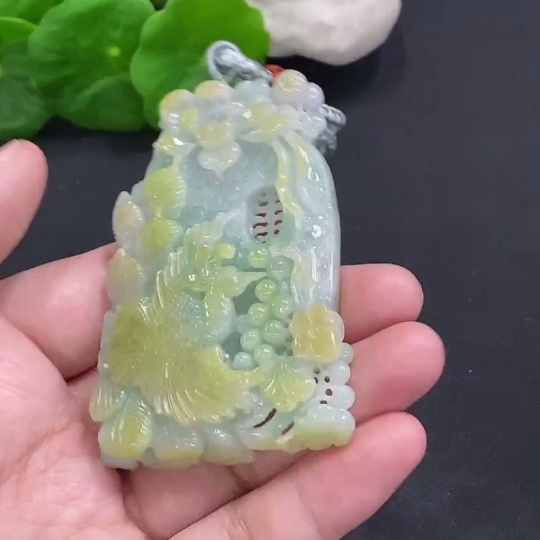 F30570112 Jadeite Phoenix Pendant Total Weight Including Rope Approx. 75.3g (Color Origin Undetermined)