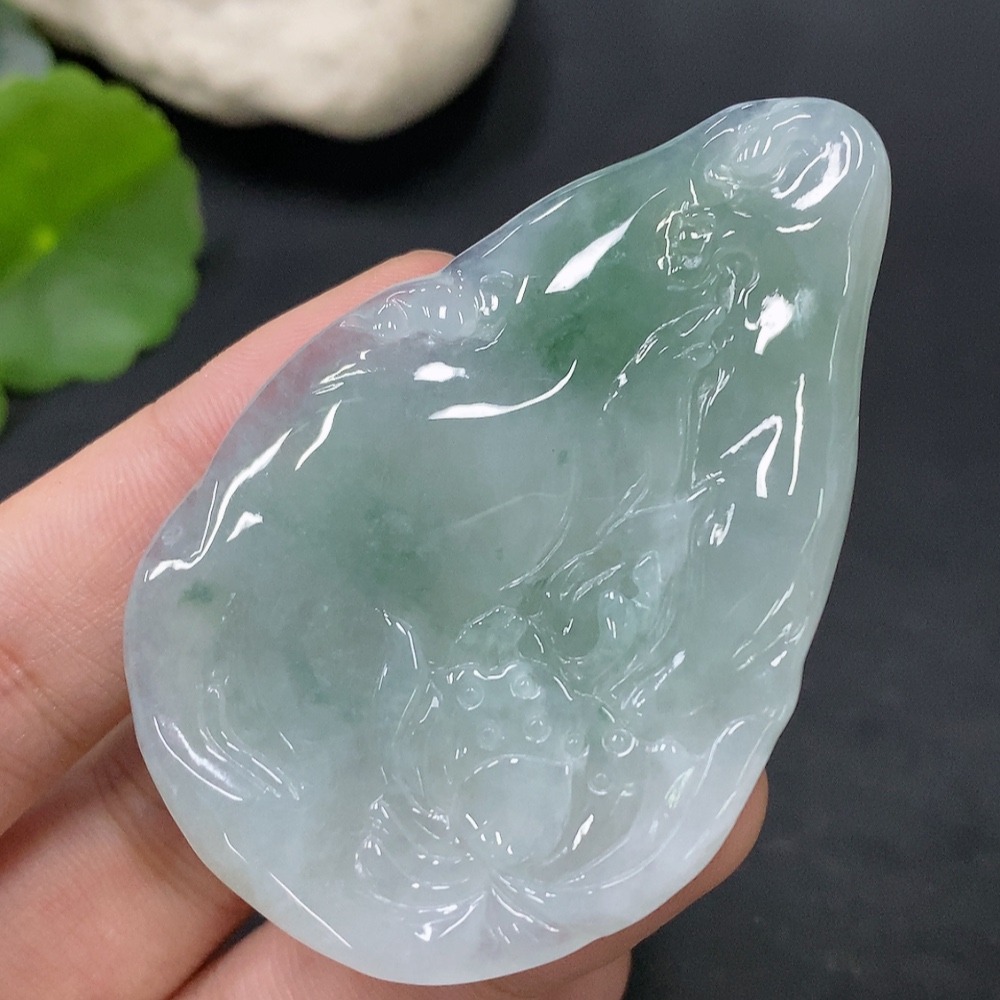 F28277459 Jadeite Lotus Pendant, Total Weight Approx. 27.32g