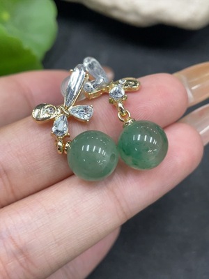 H32798256 African Emerald (Dulong Jade) Inlaid Earrings