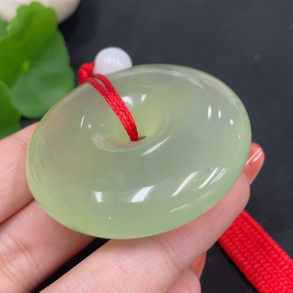 H34053664 Xiuyu (Serpentine Jade) Handheld Piece - Peace Buckle with Beads (Not Hetian Jade), Total Weight Approx. 54g (Including Cord)