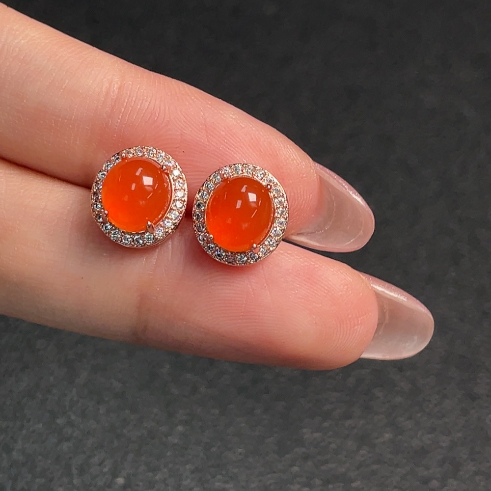 C30536331 South Red Agate Inlaid Earrings, Non-Gold Inlay, Total Weight Approx. 2.43g