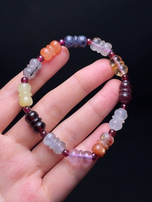 C33843351 Crystal Bracelet with Beryl, Iolite, Prehnite, Garnet, and Non-Natural Accent Stones (may contain impurities)