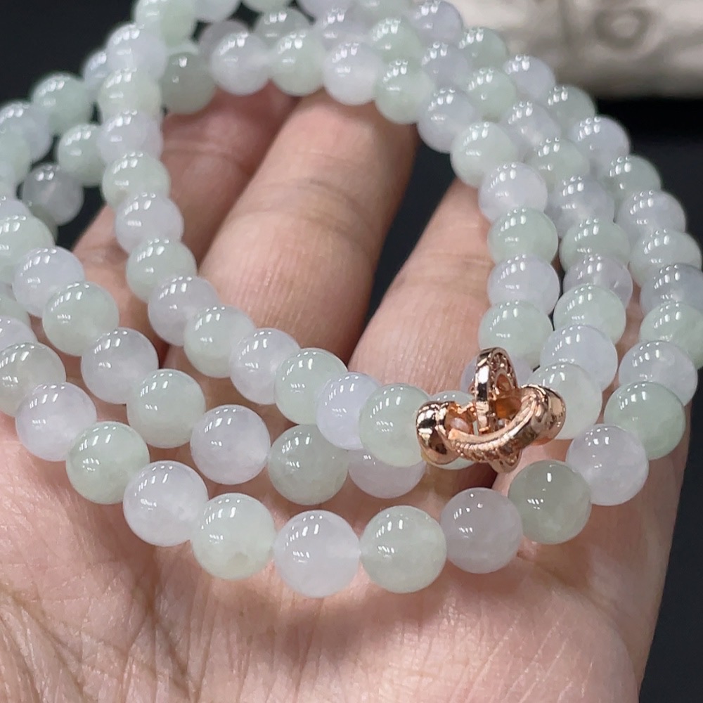 F28196302 Jadeite Bead Necklace Approx. 6.8mm Total Weight Approx. 53.19g Non-Gold Clasp