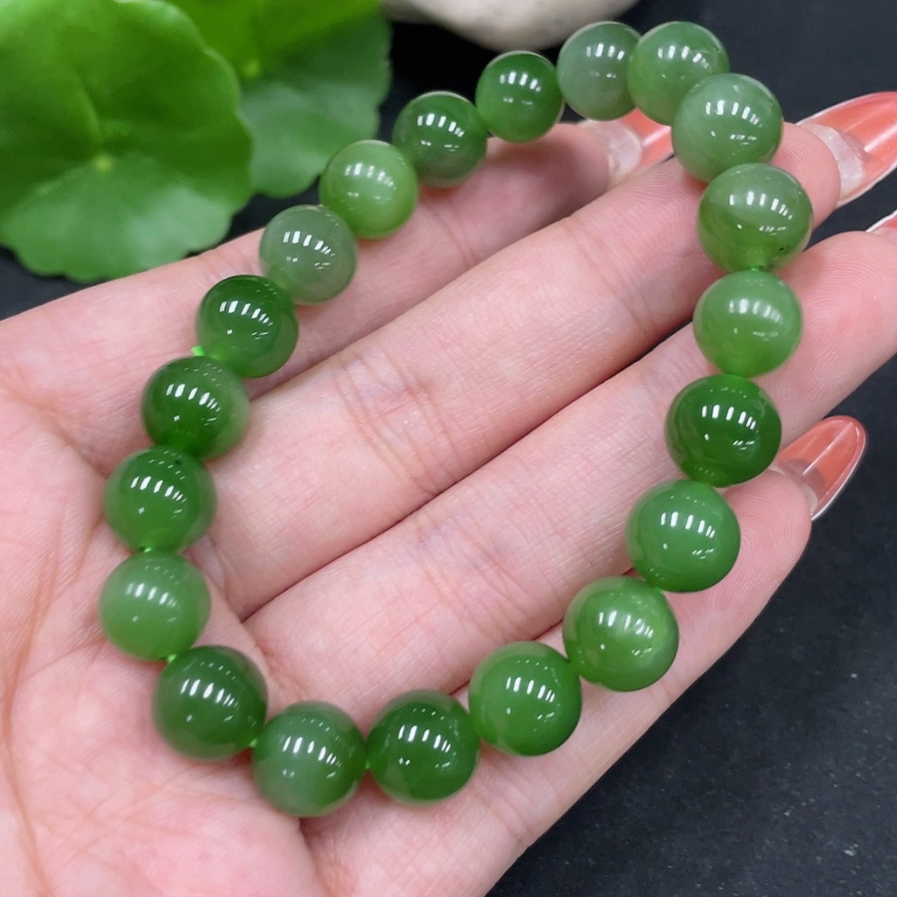 H35083848 Hetian Jade Jasper Bracelet, approx. 9.5mm beads, total weight about 26.3g