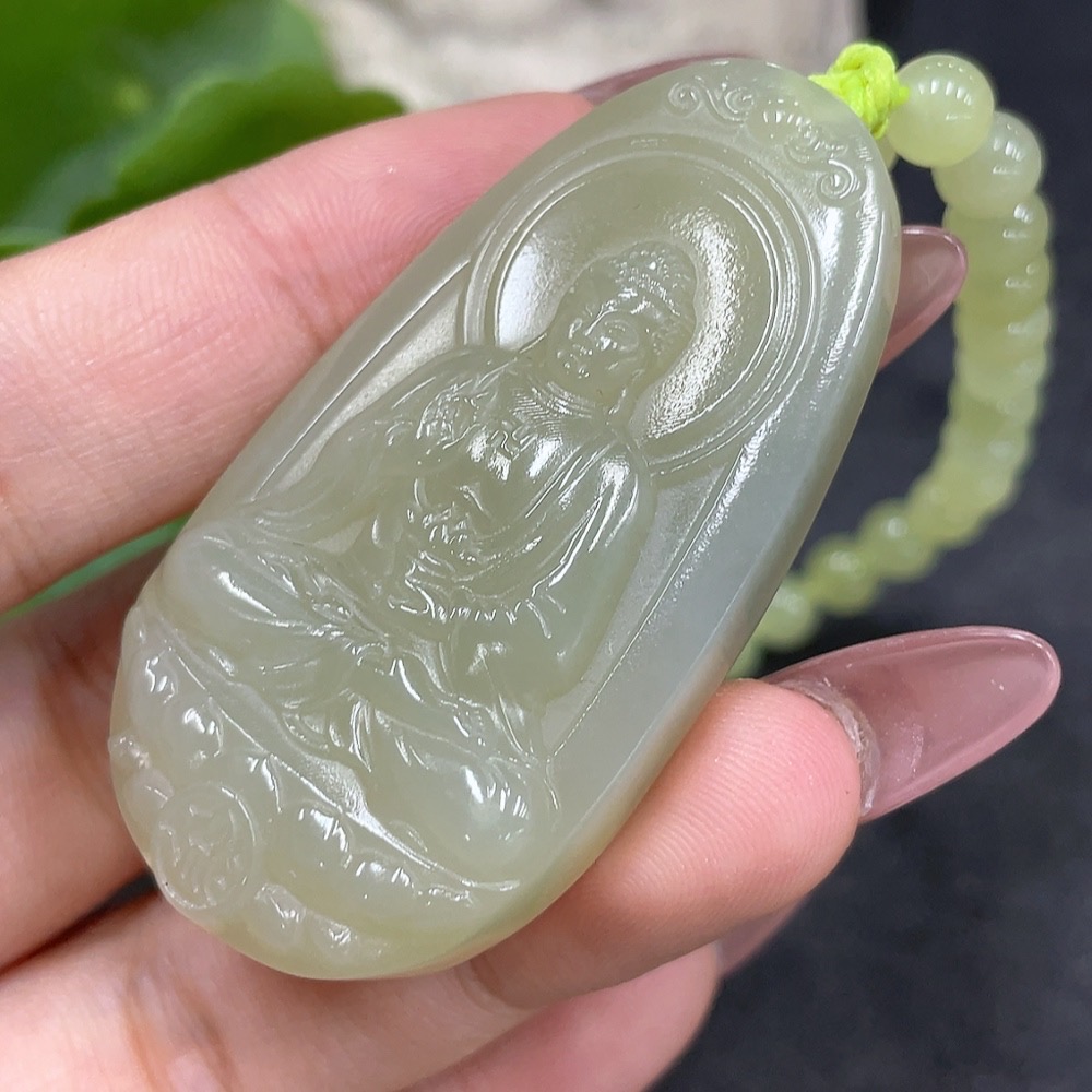H33841931 Hetian Jade Pendant    Amitabha Buddha    Total Weight (including chain): 60.1g