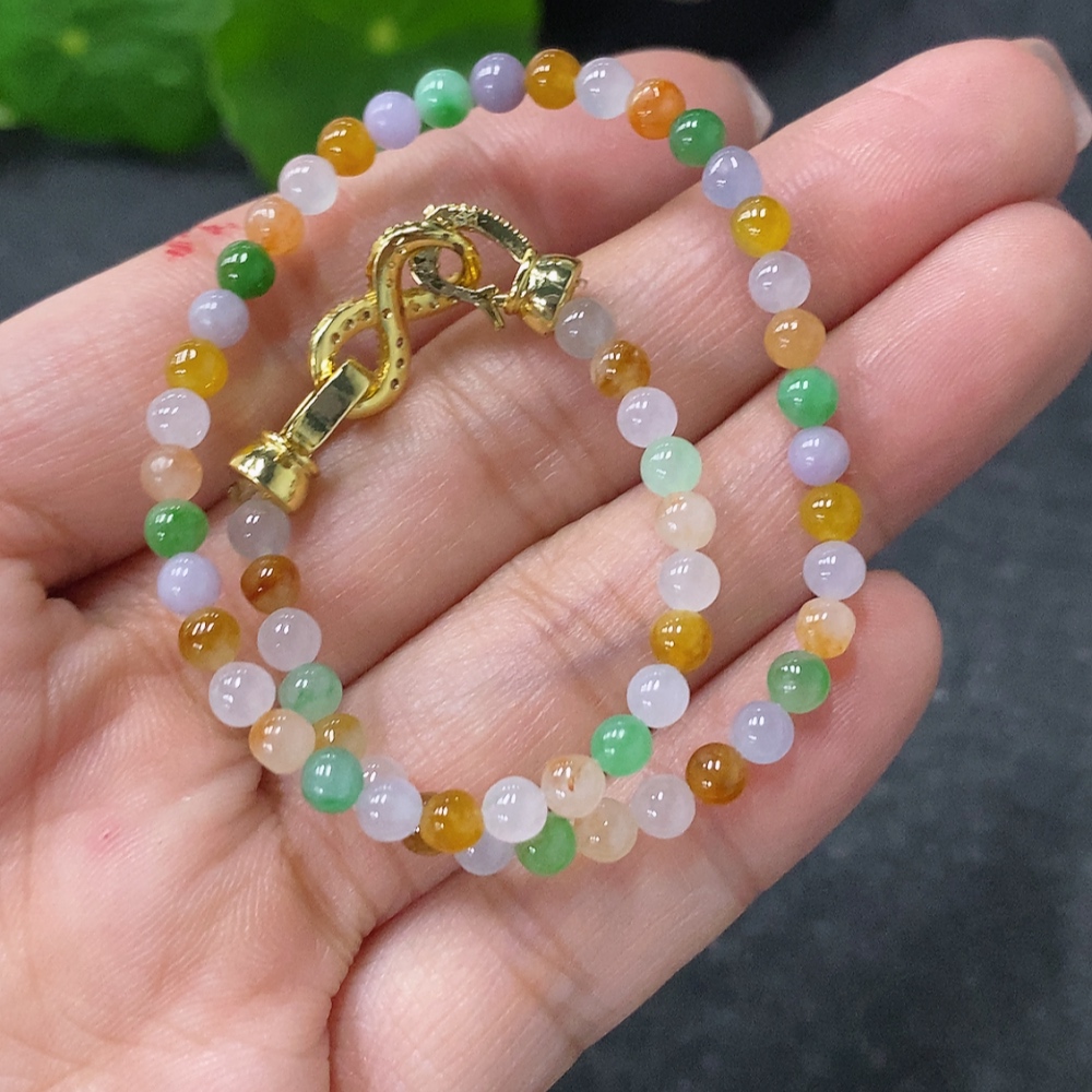 F34031117 Jadeite Beads Bracelet Approx.3.5mm Total Weight 6g Non-Gold Clasp Undetermined Yellow Bead Color Origin
