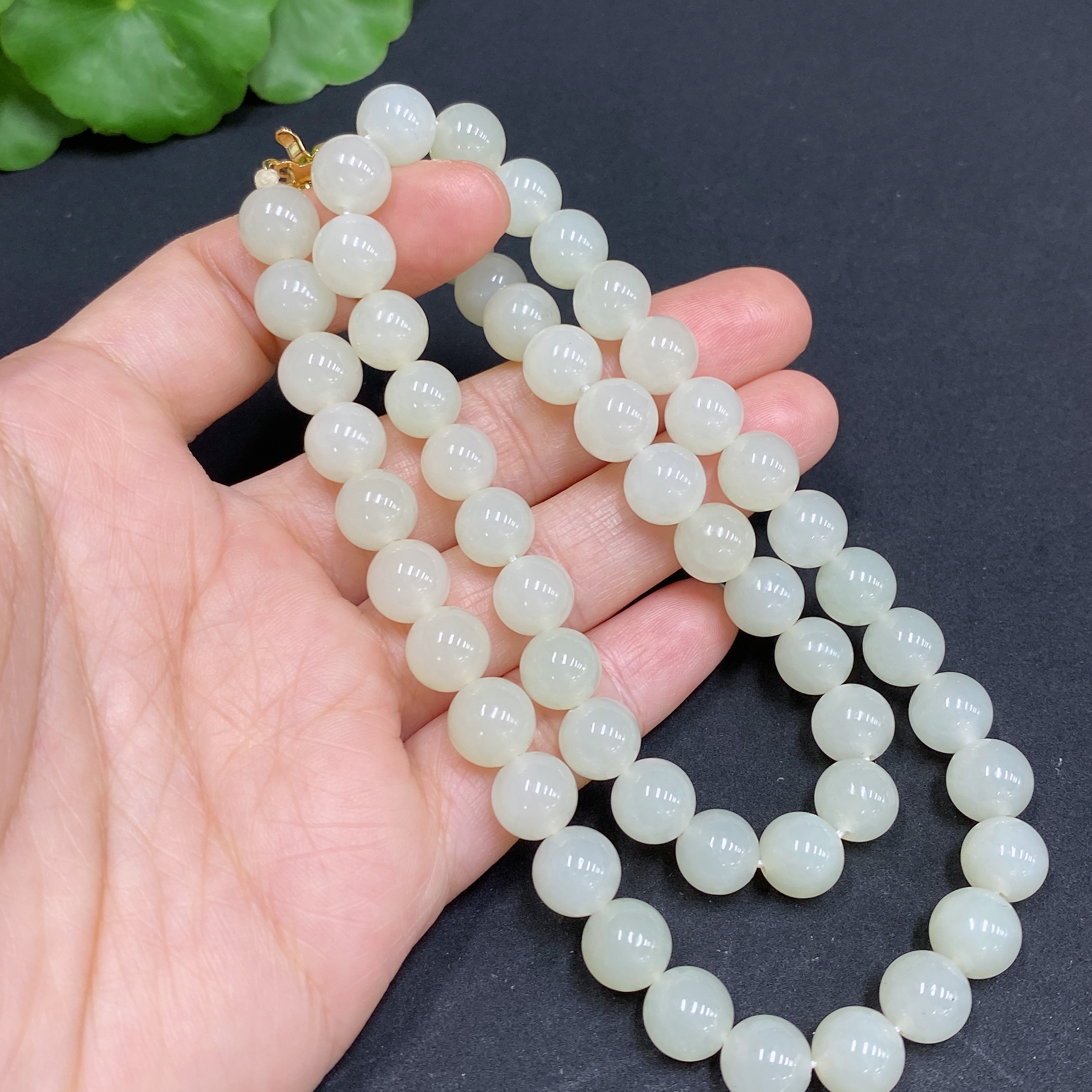 H34970438 Hetian Jade Bead Necklace, Approx. 8mm, Non-Gold Inlaid, Total Weight Approx. 47.9g