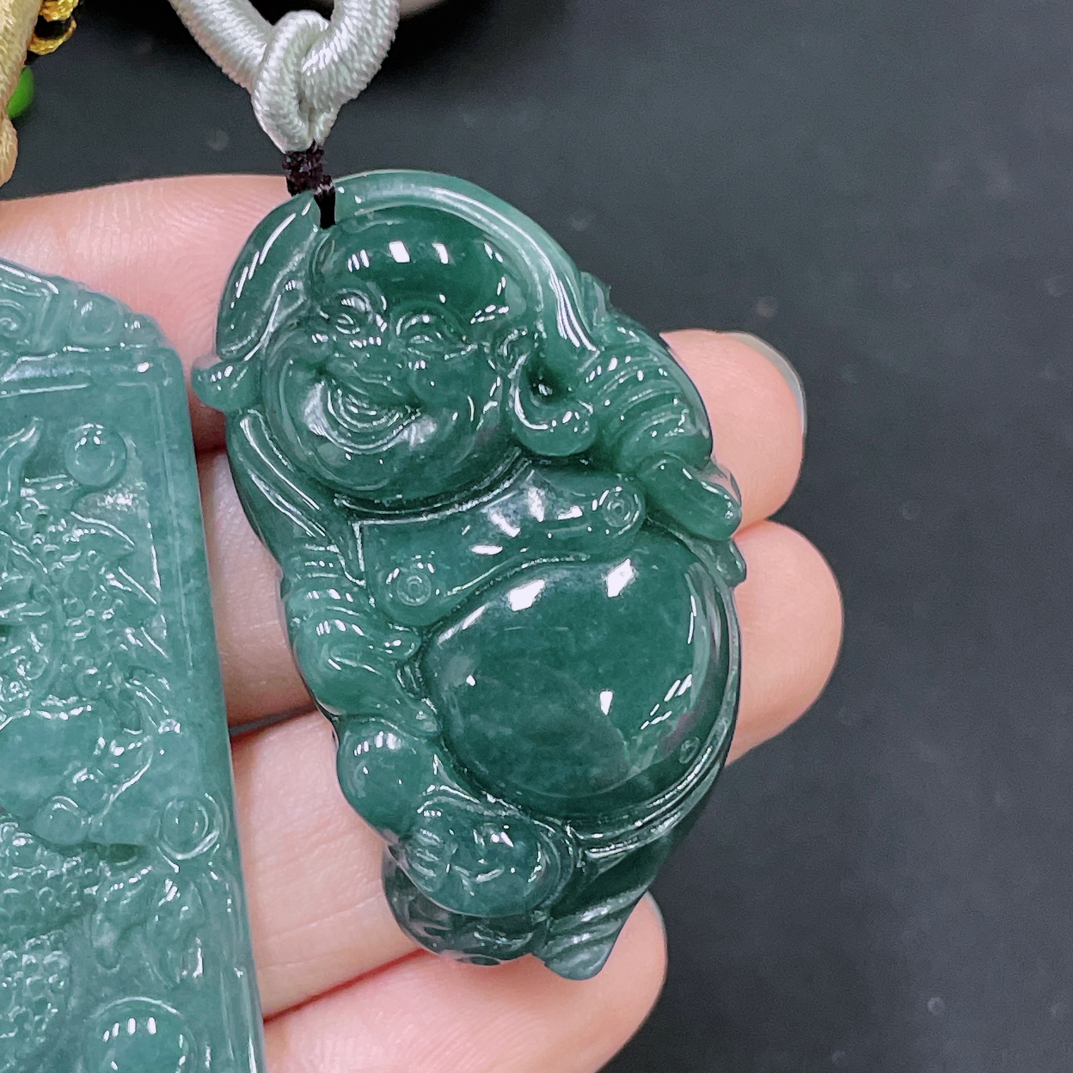 F33918682 Jadeite Pendant Smiling Buddha Dragon Plaque
