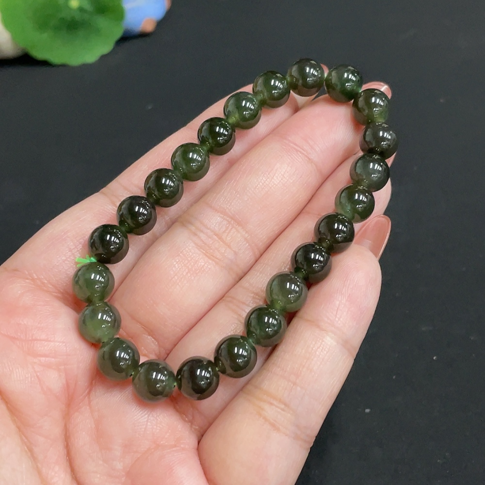 H35118066 Hetian Jade Bracelet, Approx. 7.8 mm Beads, Total Weight Approx. 18.5g