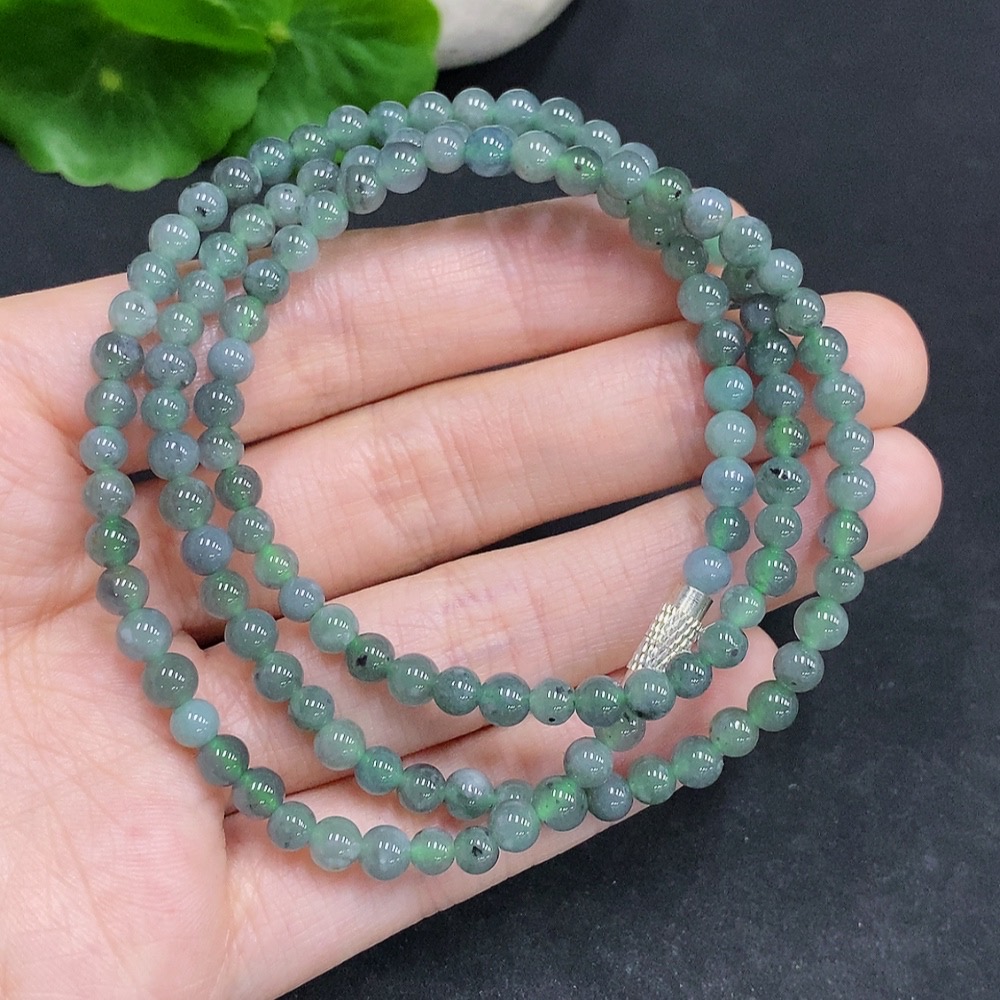 F33831716 Jadeite Bead Necklace Approx. 4.5mm Non-Gold Setting Total Weight Approx. 20.28g