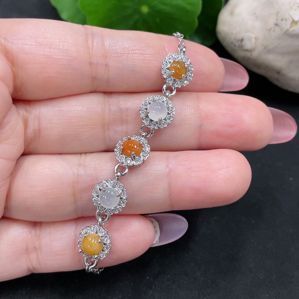 F34983115 Jadeite Inlaid Bracelet Total Weight Approximately 4.2g (Color Origin of Yellow and Red Parts Undetermined) (Non-Gold Inlaid)