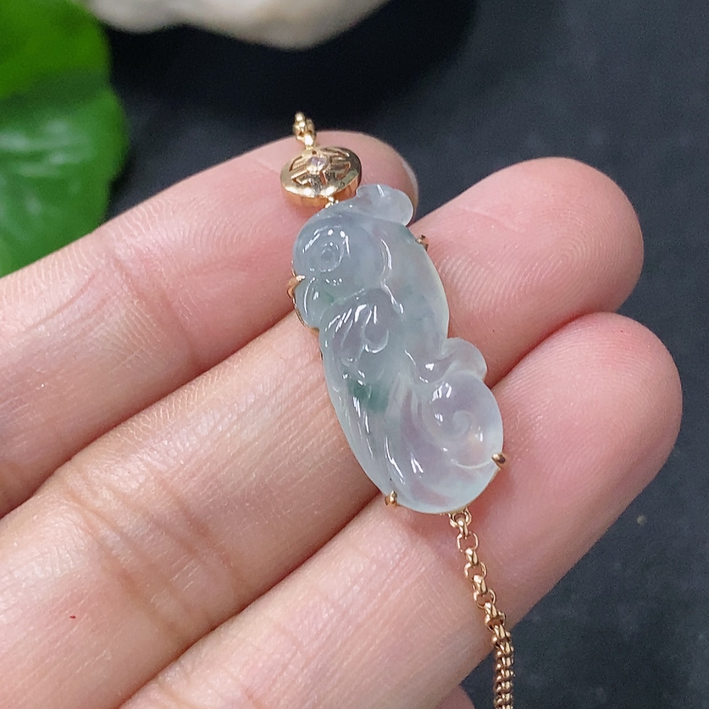 F33886858 Jadeite inlaid bracelet 18k total weight approx. 4g