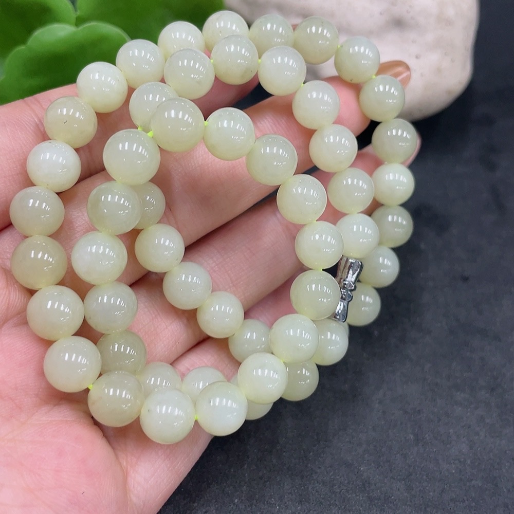 H32778242 Hetian Jade Bead Necklace Approx. 7.8mm Non-Gold Total Weight Approx. 44.4g