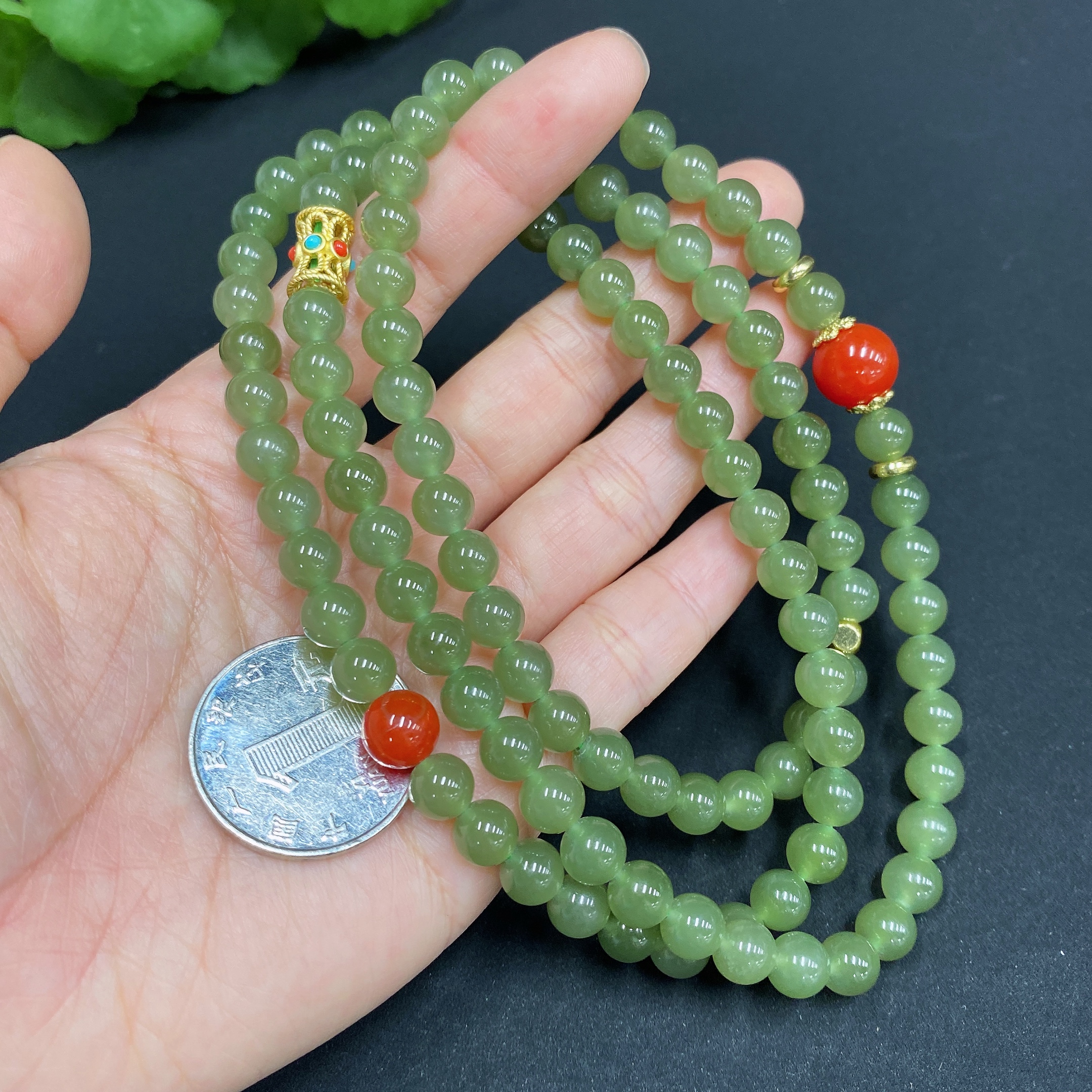 H29366710 Hetian Jade Bead Necklace, Approx. 6.7mm, Non-Gold Inlaid, Total Weight Approx. 61.4g, Accessories Not Hetian Jade