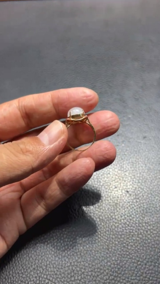H33859041 Hetian Jade Inlaid Ring 18k Gold Size 13 with Diamond Accents Total Weight Approx. 2.2g