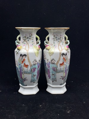 W41841347 陶瓷 2件 全品 近代彩绘人物瓶