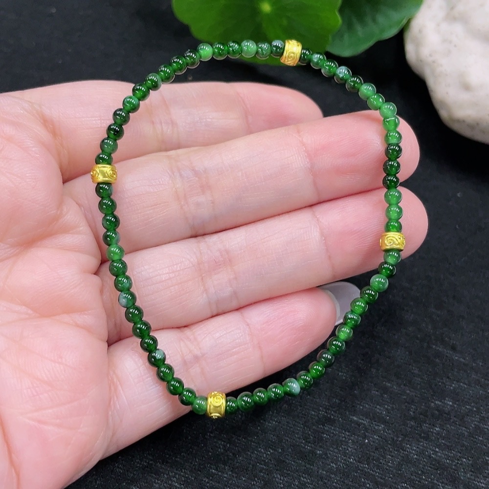 F32734806 Jadeite Beads Bracelet Approx. 3mm Total Weight Approx. 3.5g Non-Gold-Inlaid