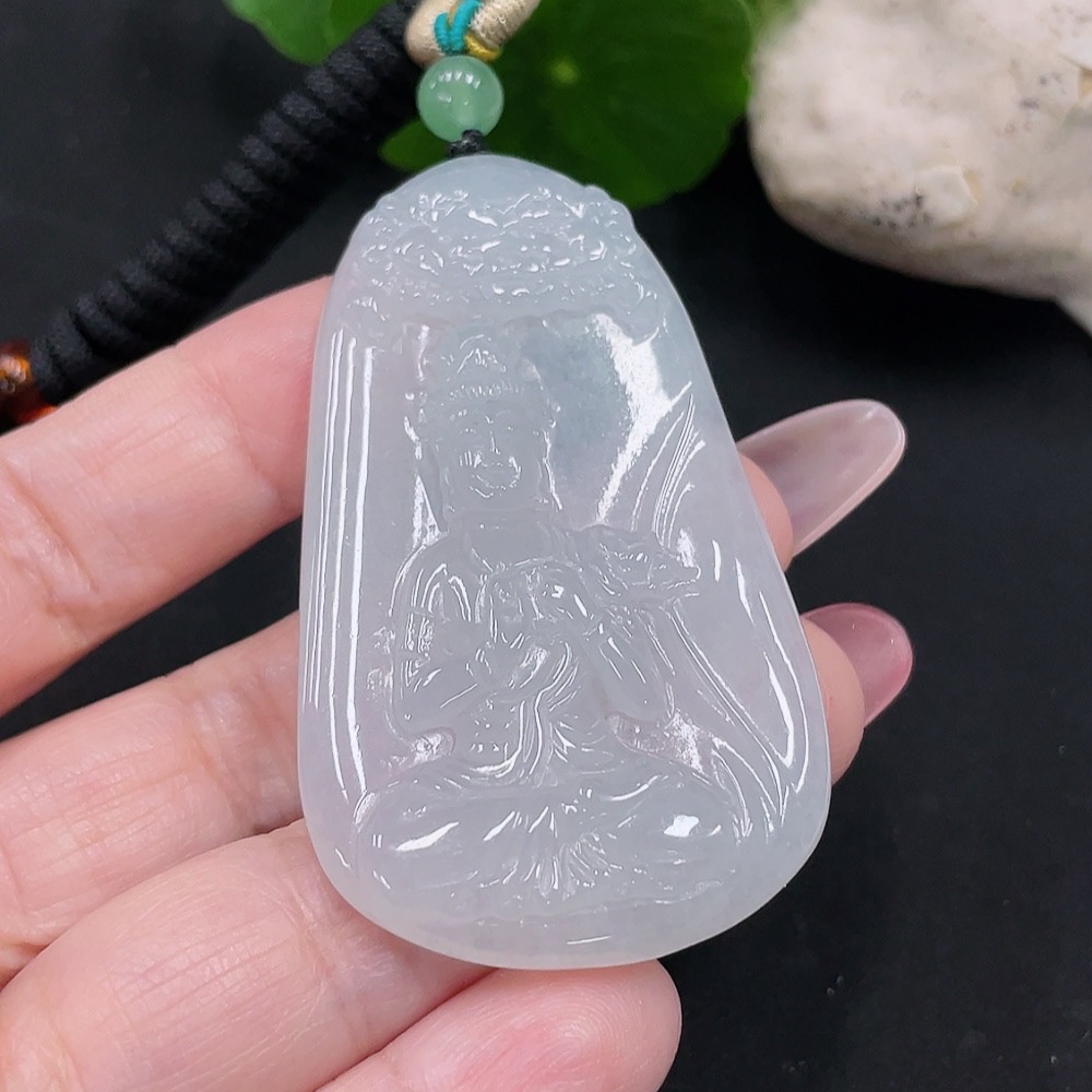F34032105 Jadeite Guanyin Pendant Total Weight Approx. 25.3g (Including Cord Weight)