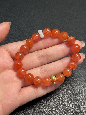 C32816077 Red Agate Bracelet with Visible Organic Matter, Total Weight Approx. 20.46g, Bead Size 9.3mm, Paired with Jadeite, Non-Gold