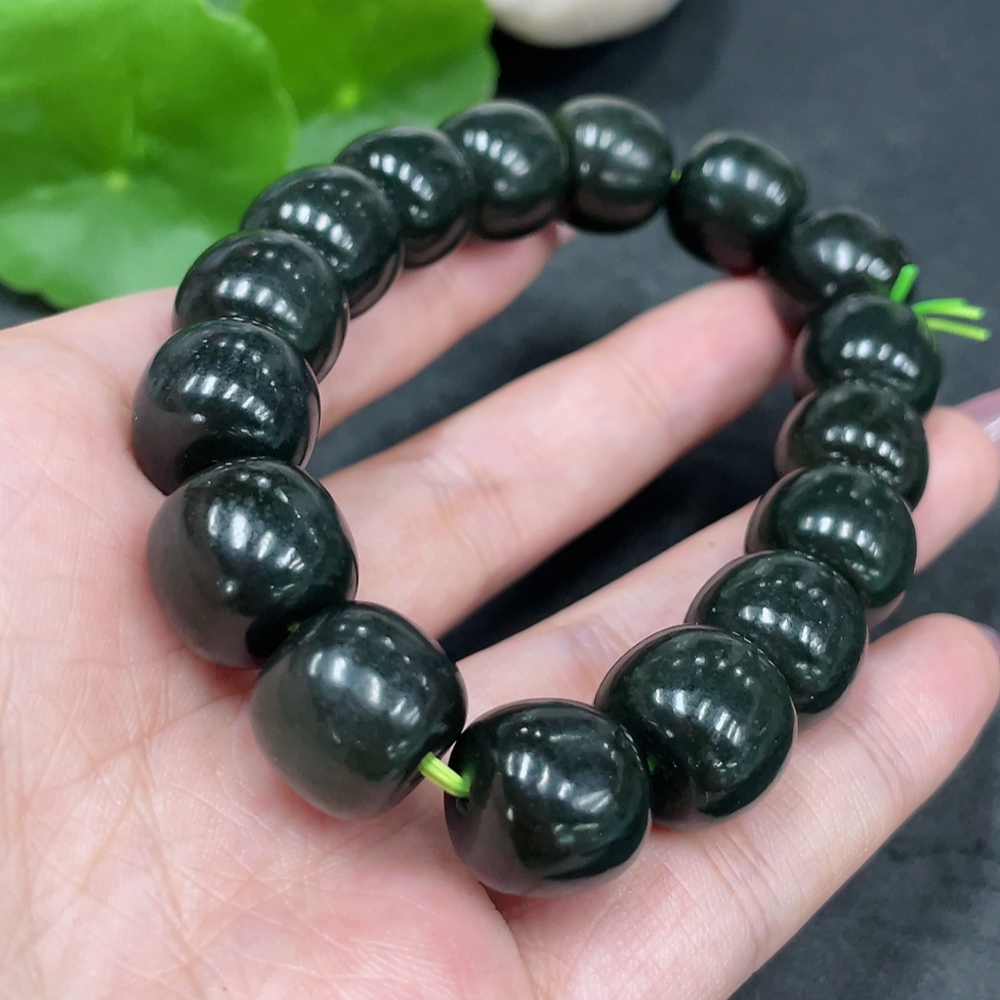 H33897450 Hetian Jade Beads Bracelet, Approx. 13.3mm, Total Weight Approx. 70.8g