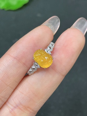 F34046740 Jadeite Inlay 18k Gold Inlaid Color Origin Undetermined With Diamond Accents Total Weight Approx. 2.31g Size 13