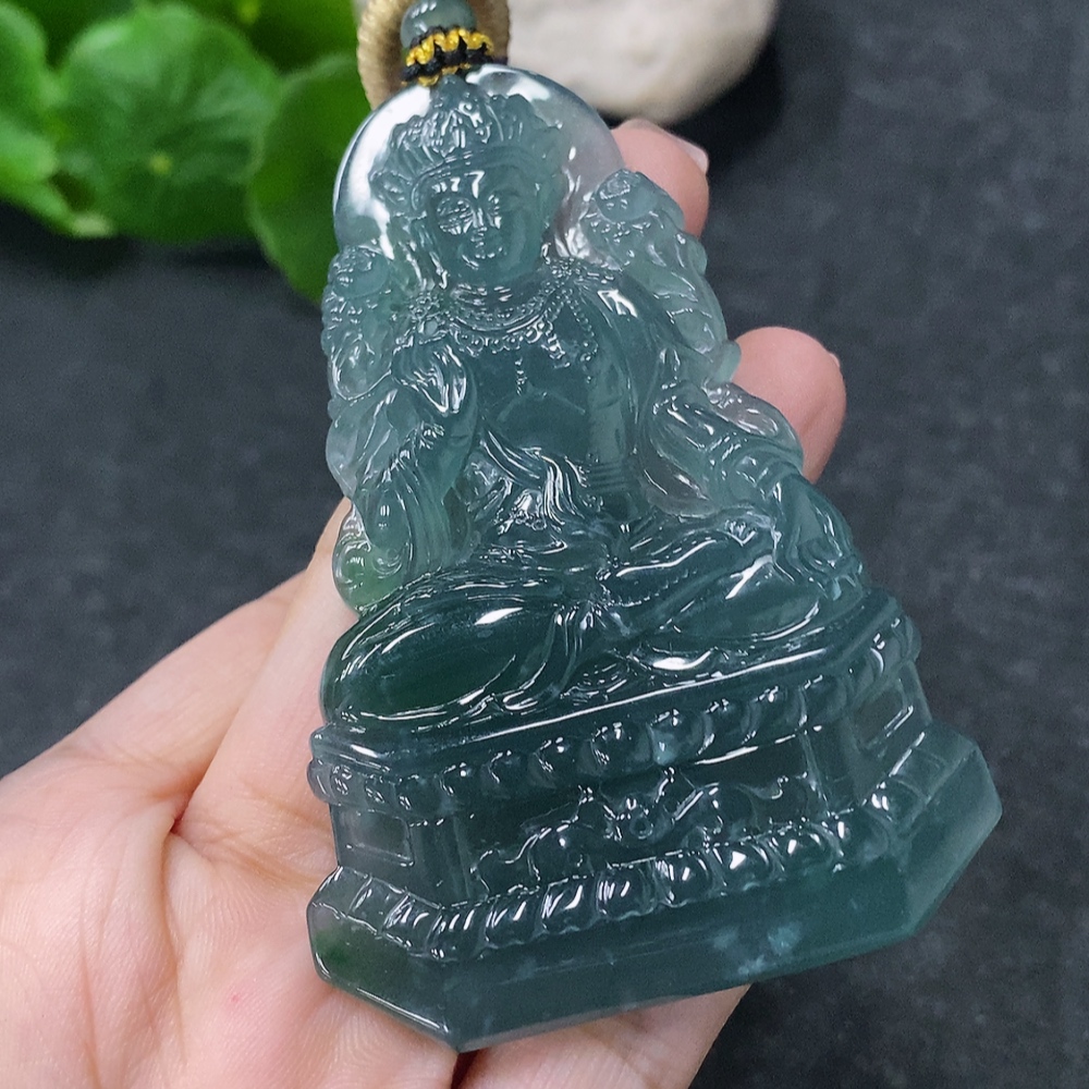F34998769 Jadeite Pendant Green Tara Total Weight Approx. 44.52g with Rope