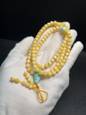 C34041363 Amber Beeswax Bead Necklace, Total Weight Approx. 19g, Size 6.2mm, with Turquoise