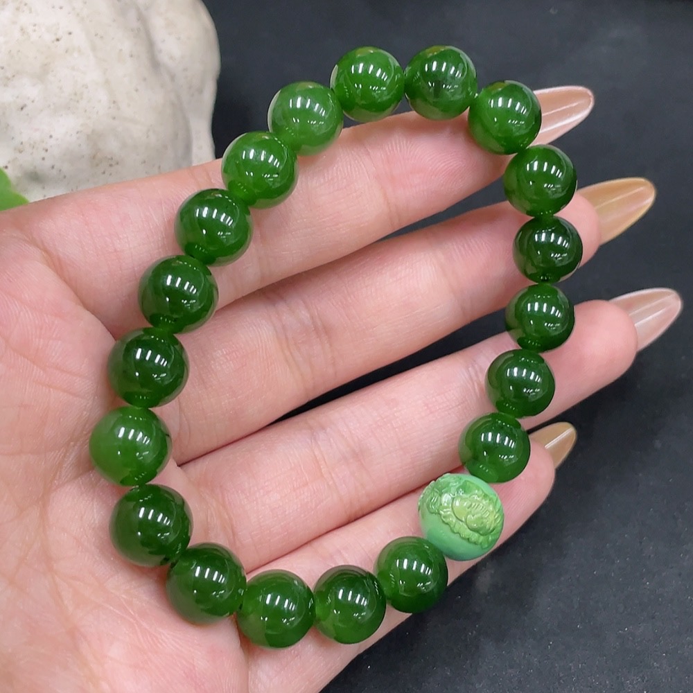 H31663843 Hetian Jade Bracelet, Approx. 9.2mm, Total Weight About 28g, Beads Not Hetian Jade