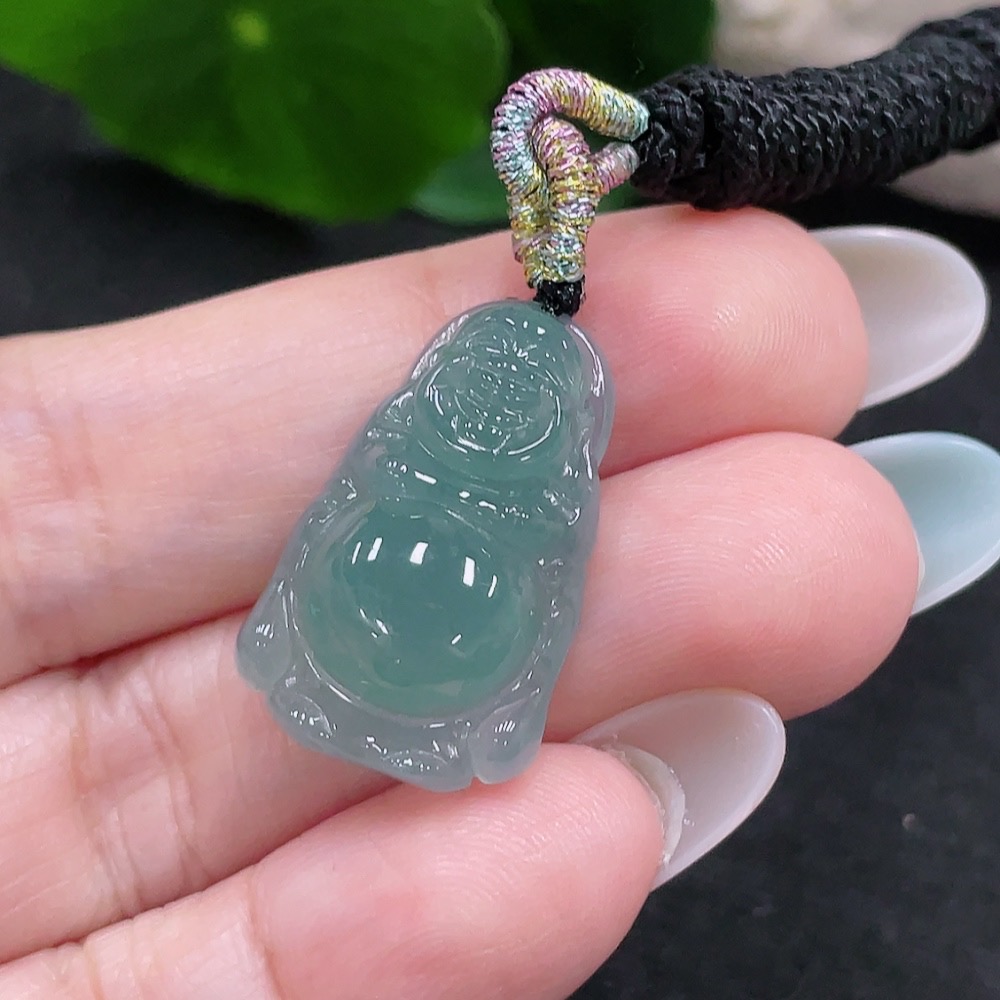 F33873748 Jadeite Standing Buddha Pendant Total Weight Approx. 4.4g (Including Rope Weight)