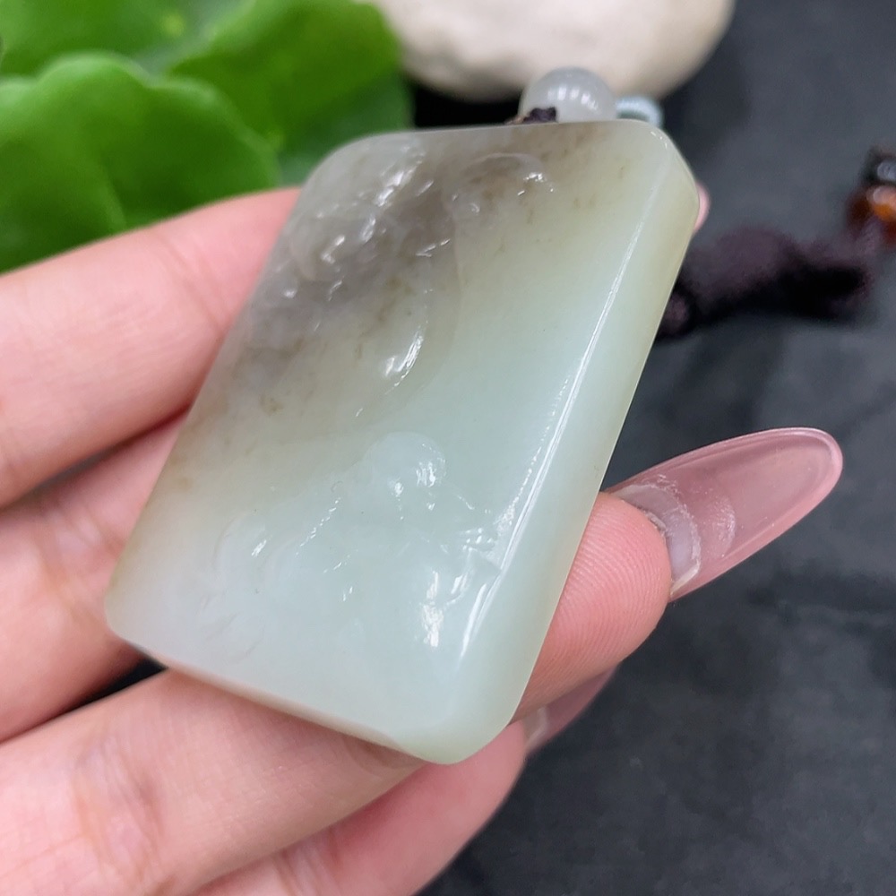 H33925751 Hetian Jade Pendant Wealth Total Weight (including rope) approx. 37.9g
